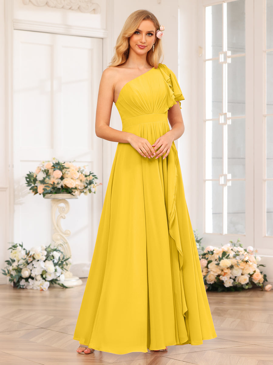 Vestidos Longos de Festa de Casamento com Um Ombro Só Corte A/Princesa e Lado Dividido