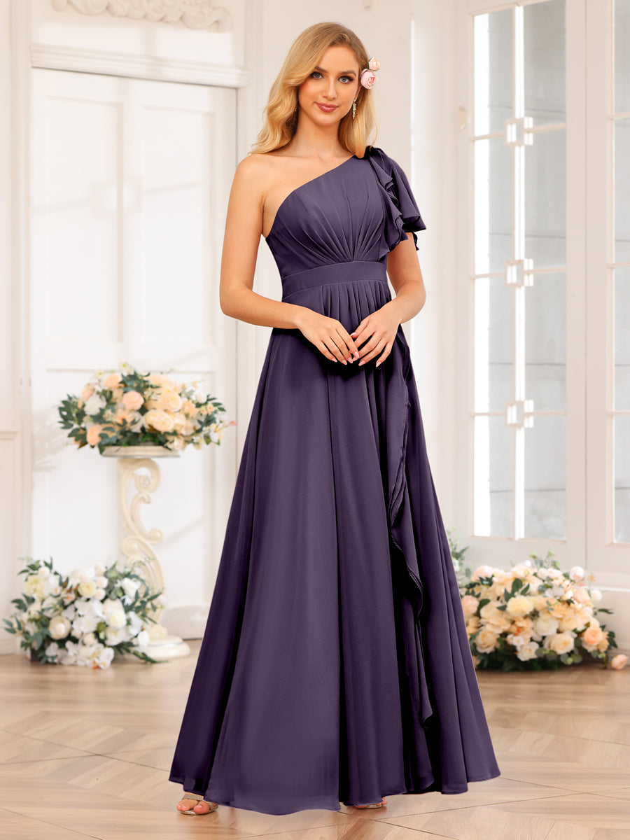 Vestidos Longos de Festa de Casamento com Um Ombro Só Corte A/Princesa e Lado Dividido