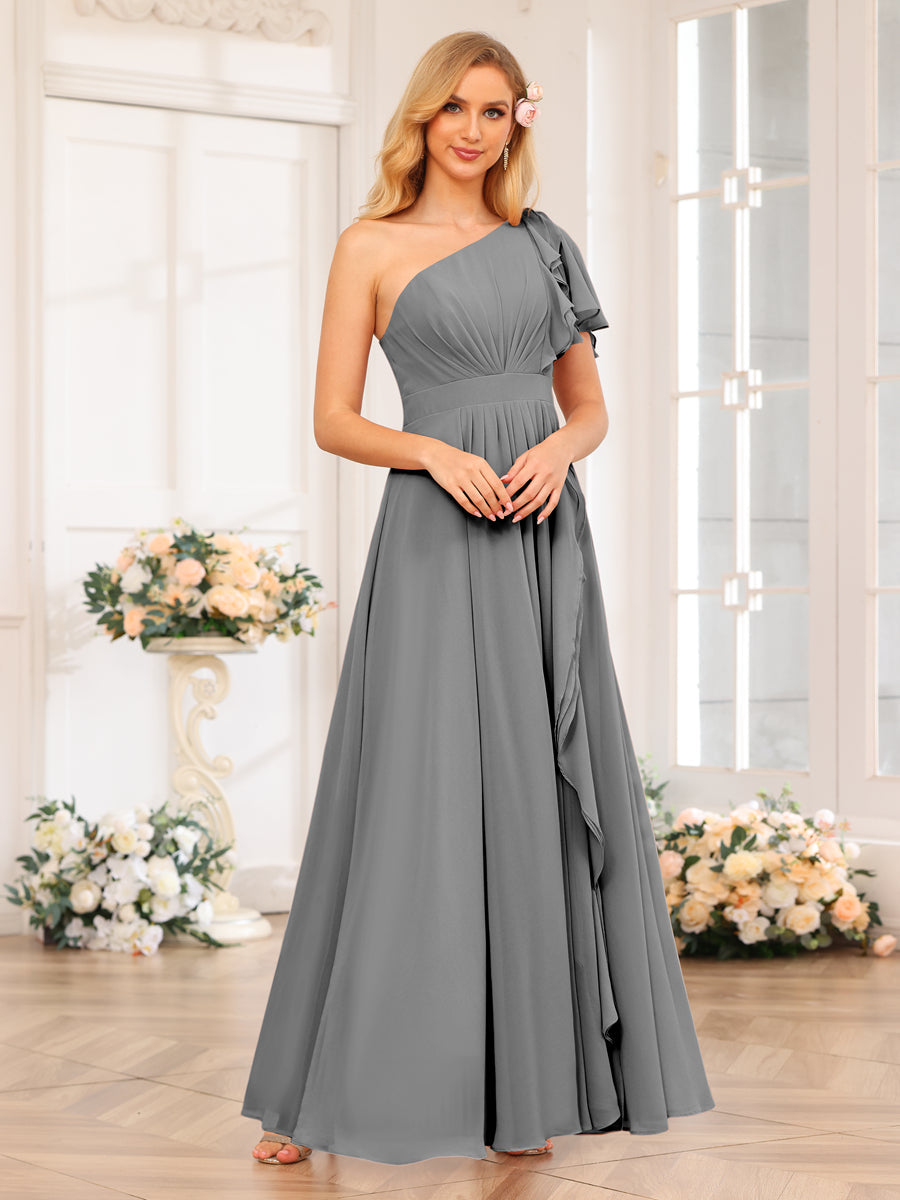 Vestidos Longos de Festa de Casamento com Um Ombro Só Corte A/Princesa e Lado Dividido