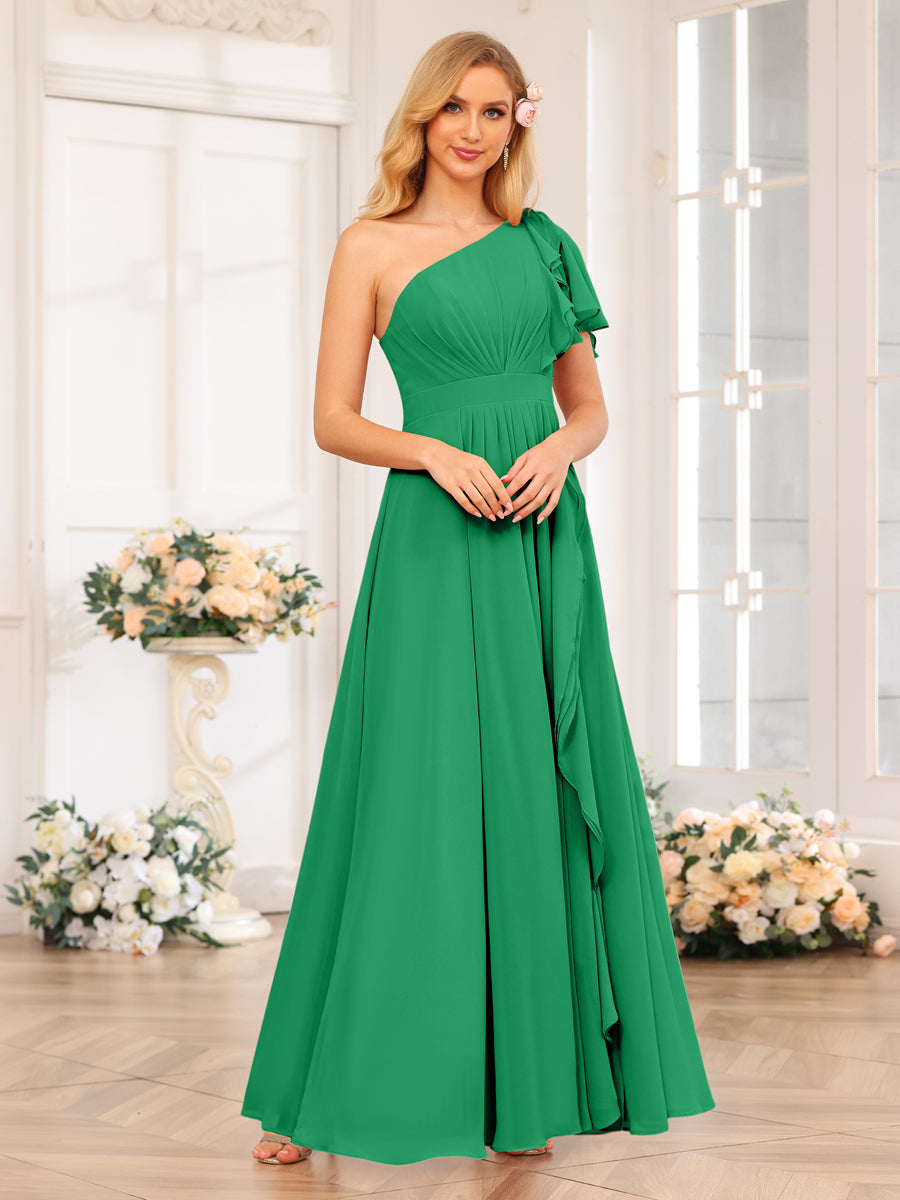 Vestidos Longos de Festa de Casamento com Um Ombro Só Corte A/Princesa e Lado Dividido