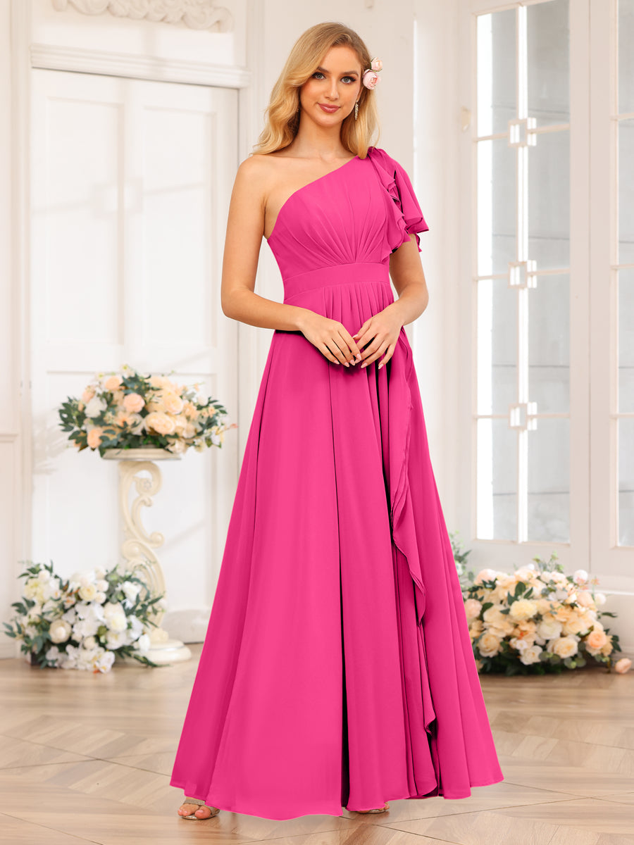 Vestidos Longos de Festa de Casamento com Um Ombro Só Corte A/Princesa e Lado Dividido