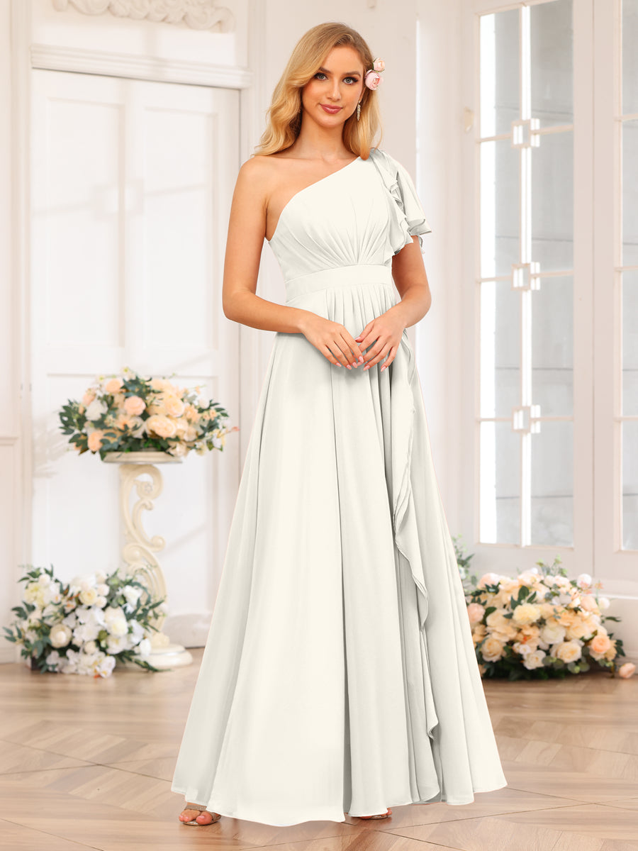 Vestidos Longos de Festa de Casamento com Um Ombro Só Corte A/Princesa e Lado Dividido