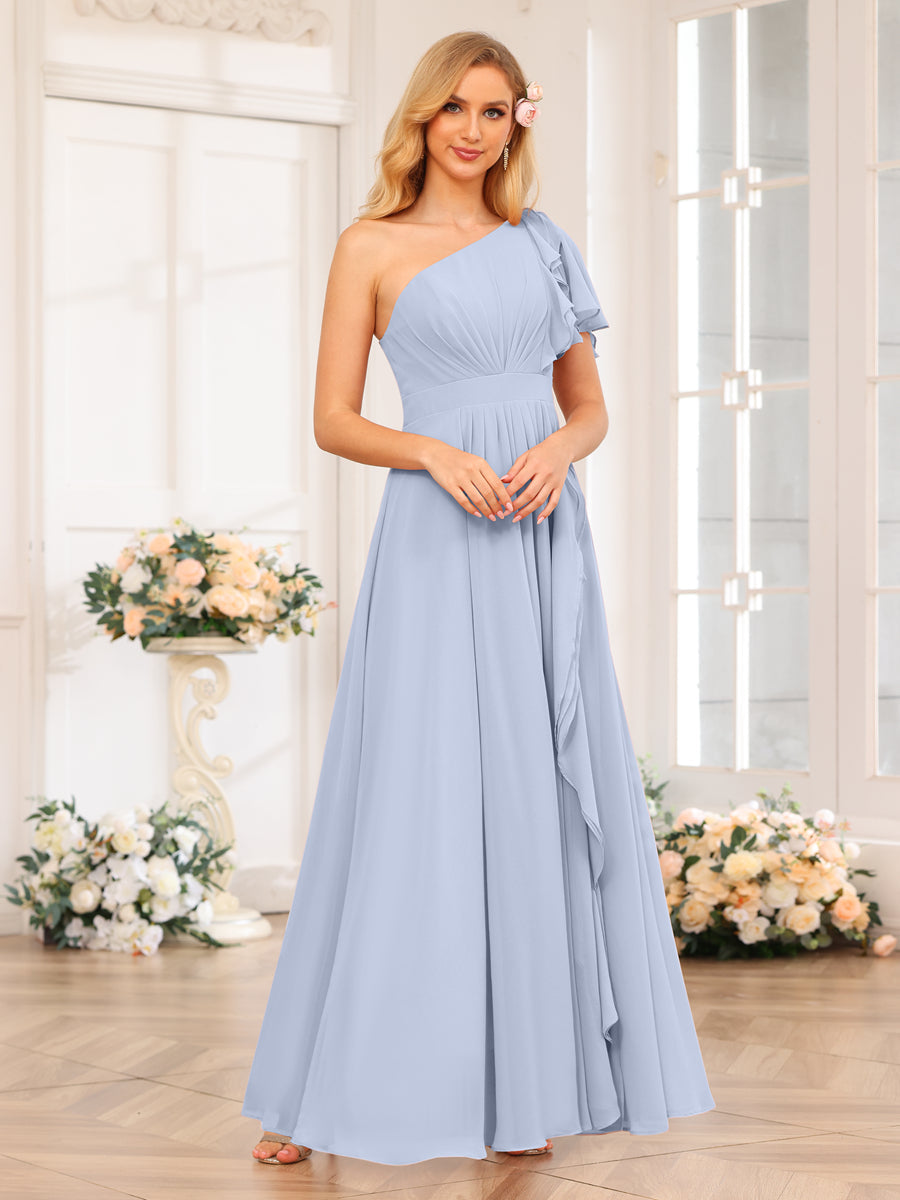 Vestidos Longos de Festa de Casamento com Um Ombro Só Corte A/Princesa e Lado Dividido