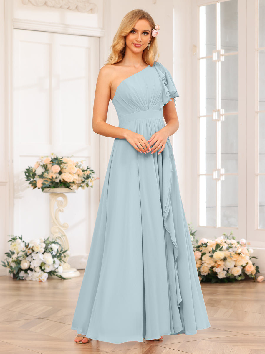 Vestidos Longos de Festa de Casamento com Um Ombro Só Corte A/Princesa e Lado Dividido