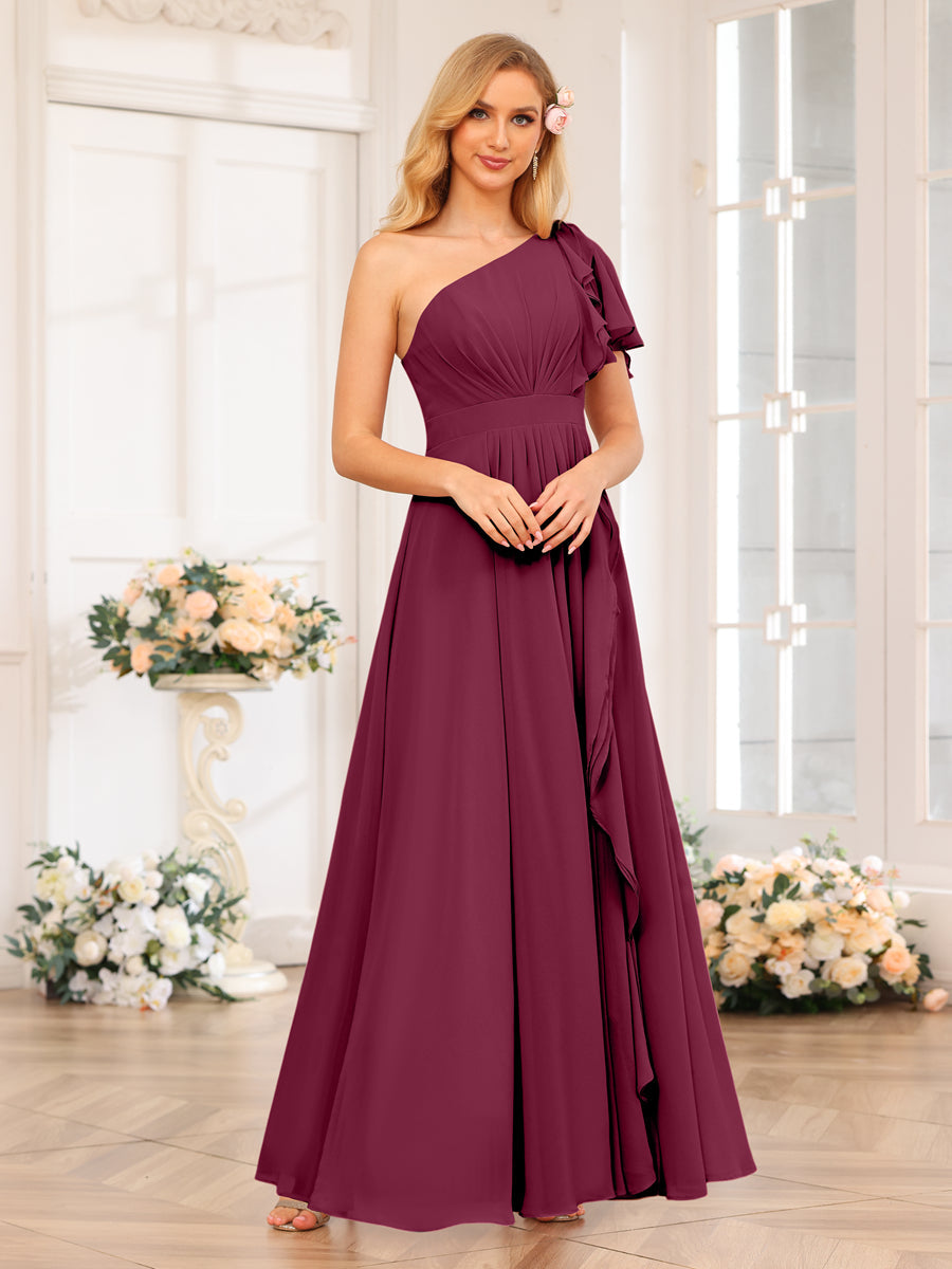 Vestidos Longos de Festa de Casamento com Um Ombro Só Corte A/Princesa e Lado Dividido