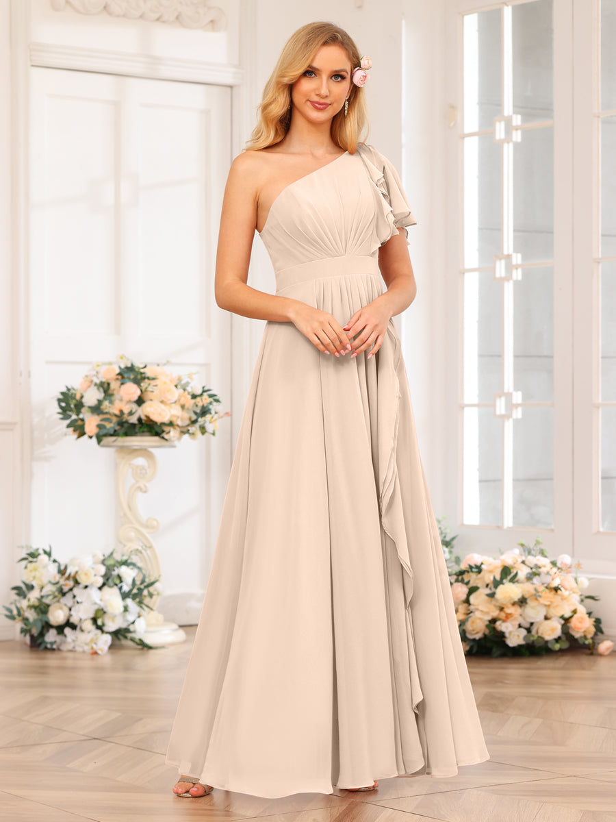 Vestidos Longos de Festa de Casamento com Um Ombro Só Corte A/Princesa e Lado Dividido