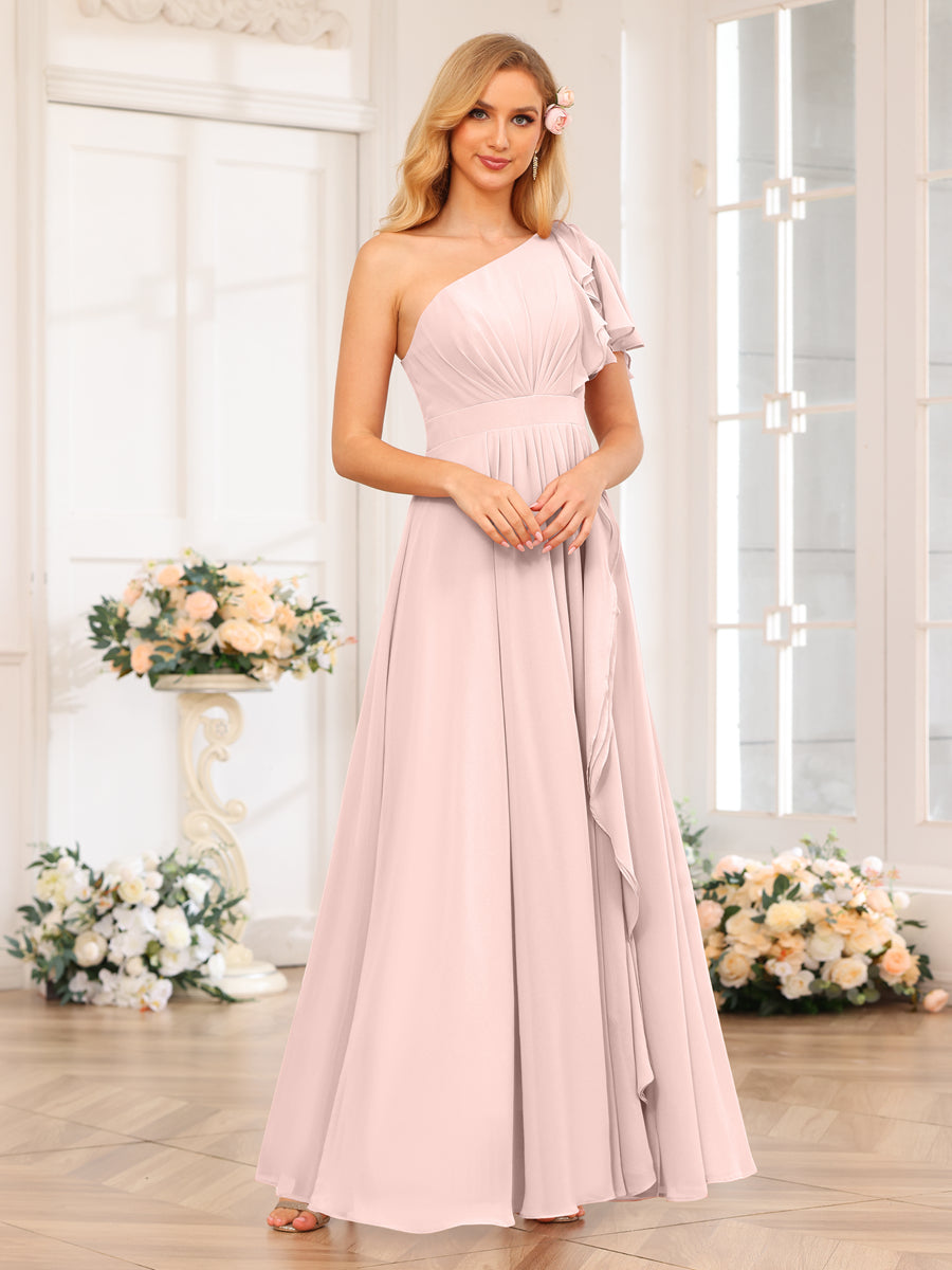 Vestidos Longos de Festa de Casamento com Um Ombro Só Corte A/Princesa e Lado Dividido
