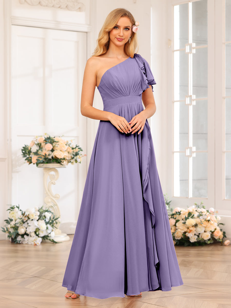 Vestidos Longos de Festa de Casamento com Um Ombro Só Corte A/Princesa e Lado Dividido