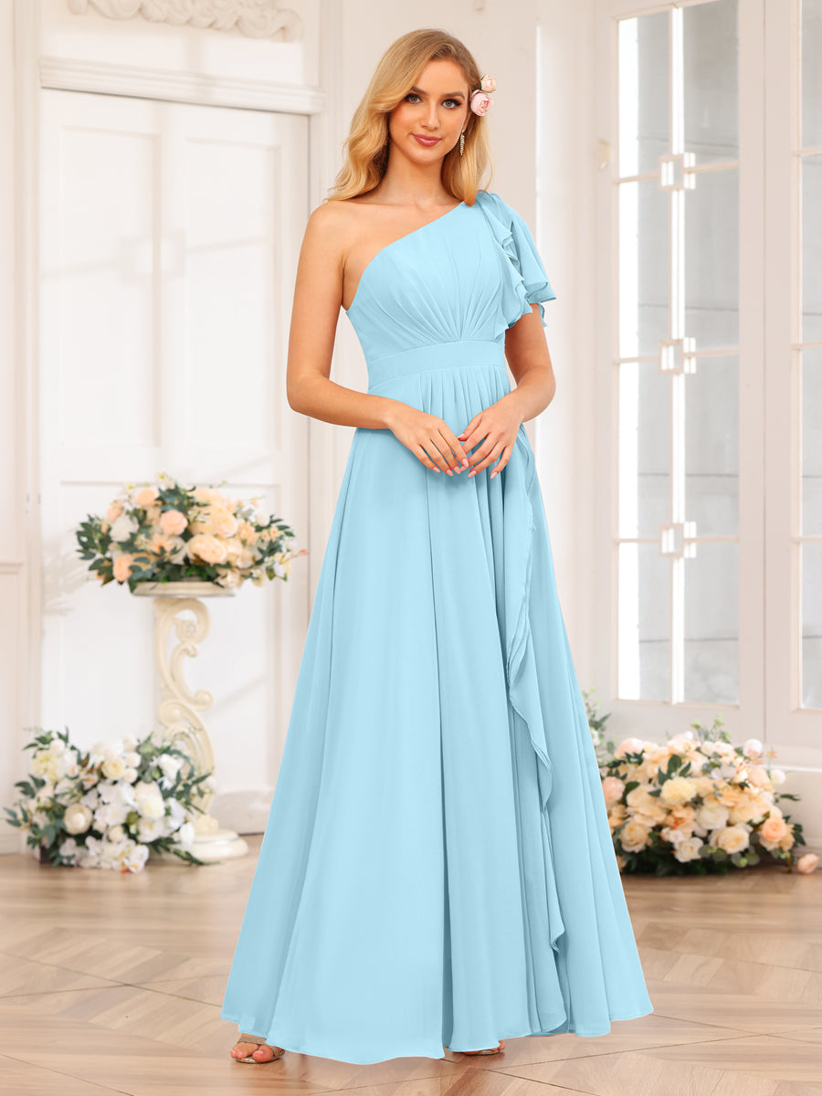 Vestidos Longos de Festa de Casamento com Um Ombro Só Corte A/Princesa e Lado Dividido
