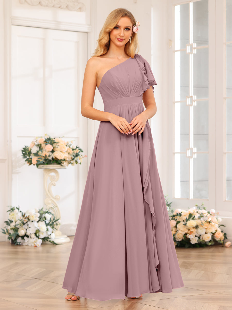 Vestidos Longos de Festa de Casamento com Um Ombro Só Corte A/Princesa e Lado Dividido