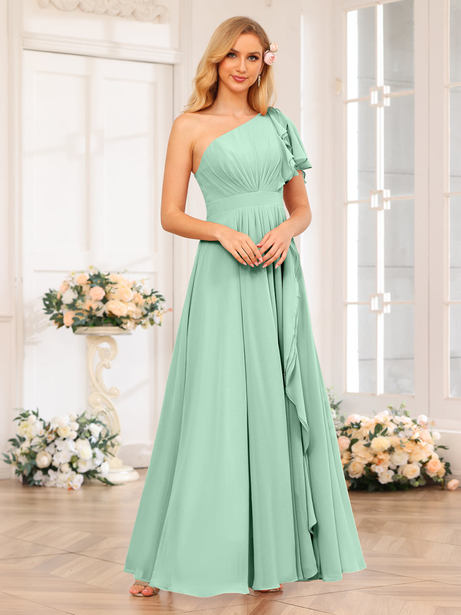 Vestidos Longos de Festa de Casamento com Um Ombro Só Corte A/Princesa e Lado Dividido