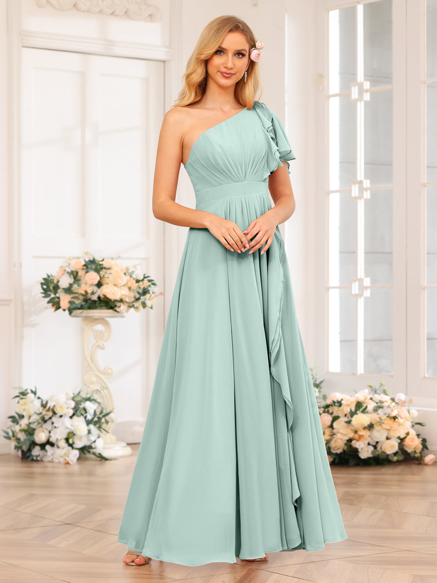 Vestidos Longos de Festa de Casamento com Um Ombro Só Corte A/Princesa e Lado Dividido
