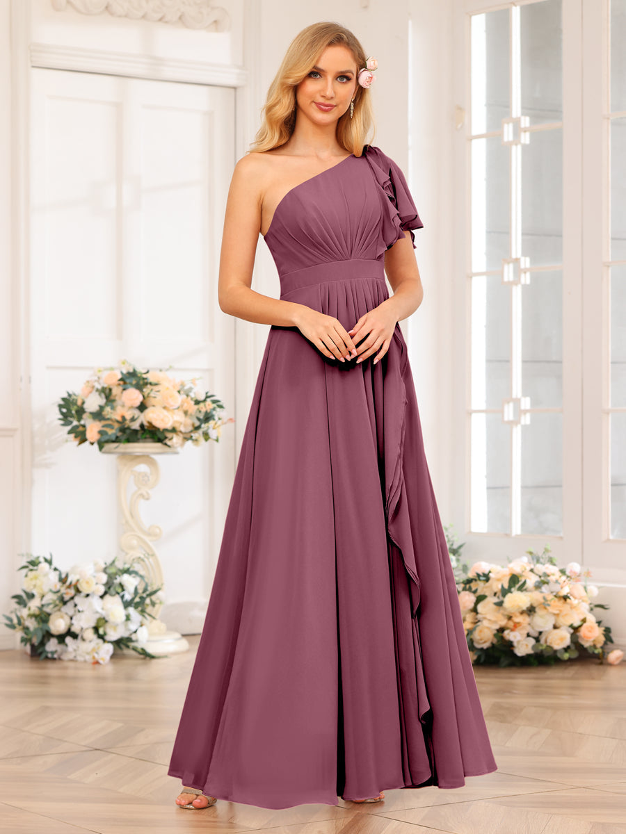 Vestidos Longos de Festa de Casamento com Um Ombro Só Corte A/Princesa e Lado Dividido