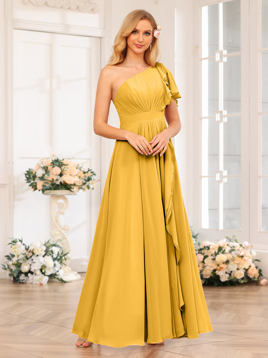 Vestidos Longos de Festa de Casamento com Um Ombro Só Corte A/Princesa e Lado Dividido