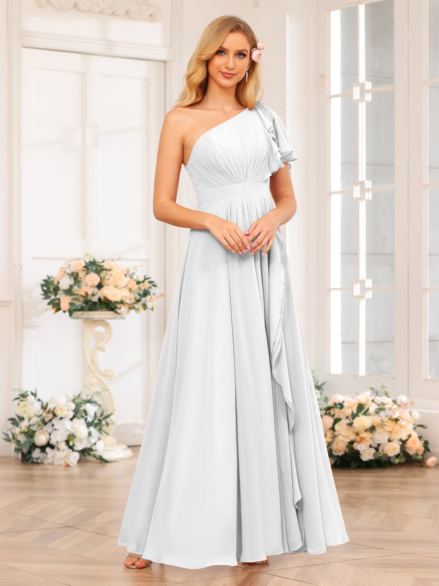 Vestidos Longos de Festa de Casamento com Um Ombro Só Corte A/Princesa e Lado Dividido