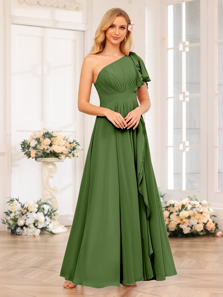 Vestidos Longos de Festa de Casamento com Um Ombro Só Corte A/Princesa e Lado Dividido