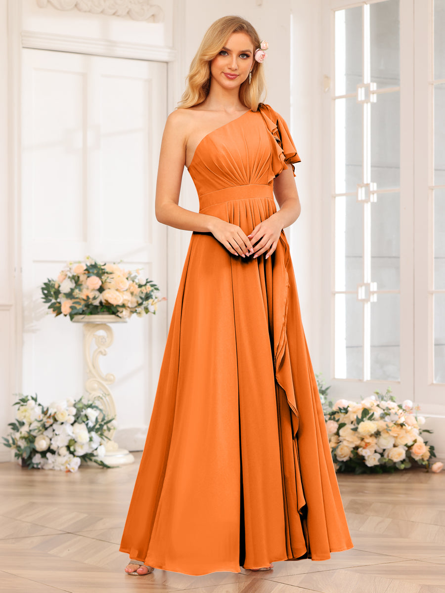 Vestidos Longos de Festa de Casamento com Um Ombro Só Corte A/Princesa e Lado Dividido