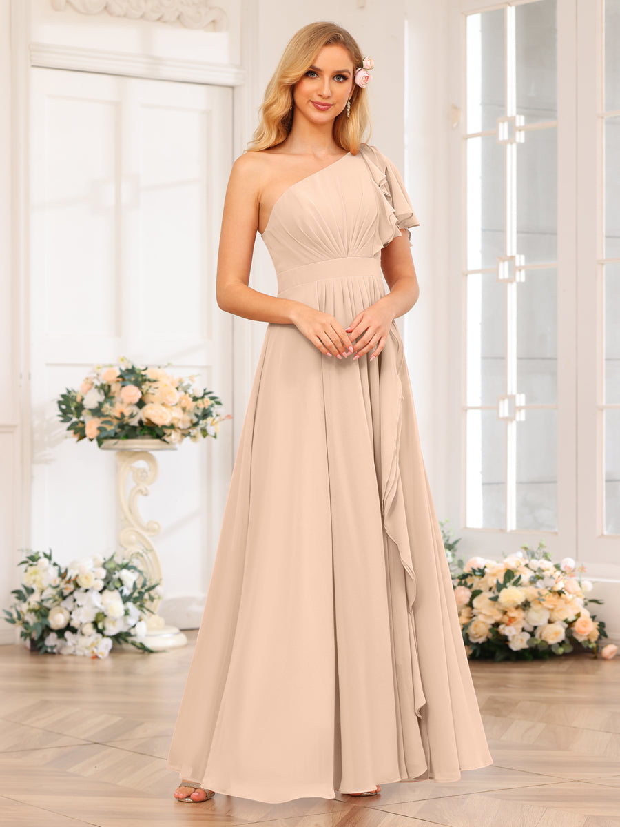 Vestidos Longos de Festa de Casamento com Um Ombro Só Corte A/Princesa e Lado Dividido