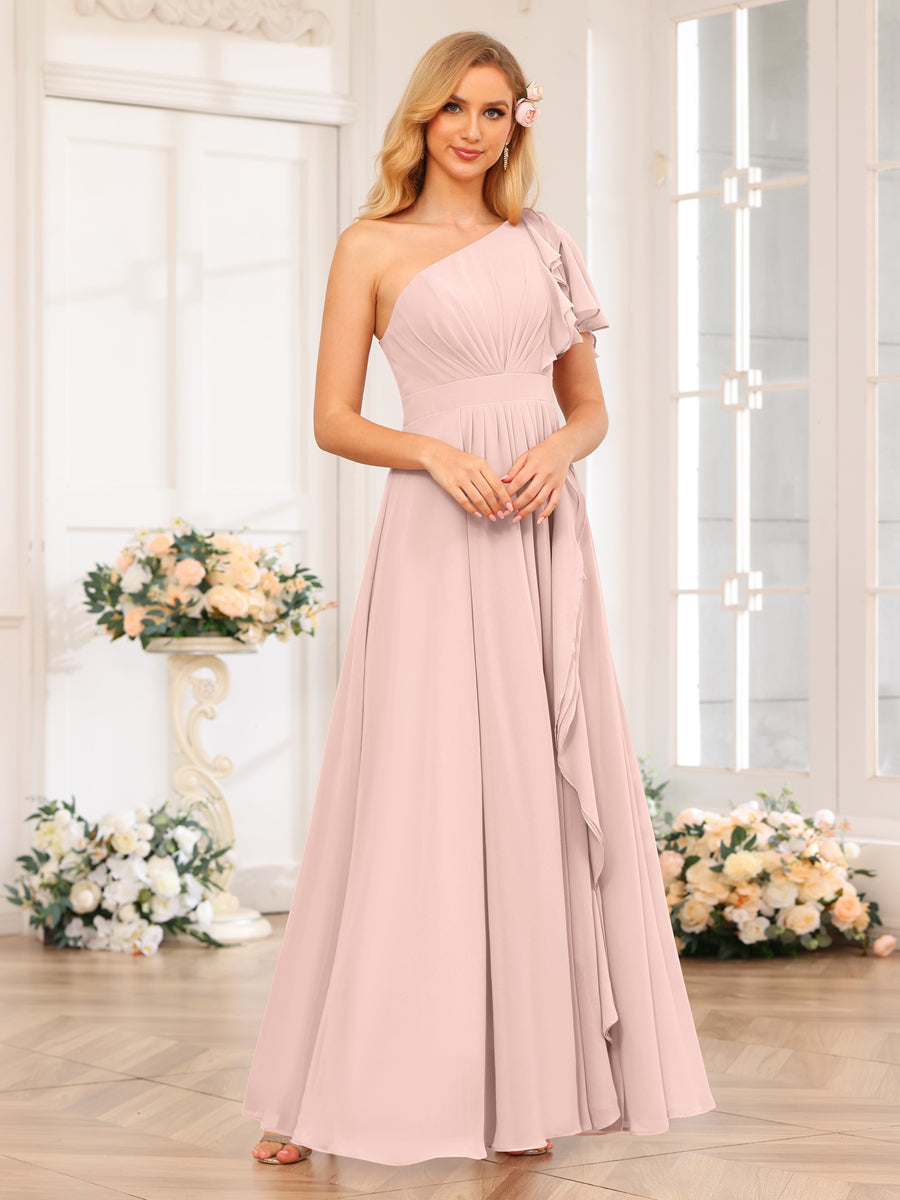 Vestidos Longos de Festa de Casamento com Um Ombro Só Corte A/Princesa e Lado Dividido