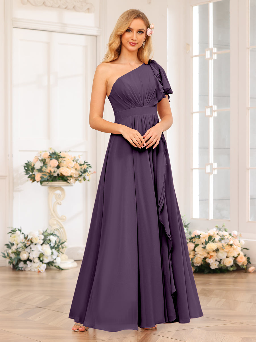 Vestidos Longos de Festa de Casamento com Um Ombro Só Corte A/Princesa e Lado Dividido