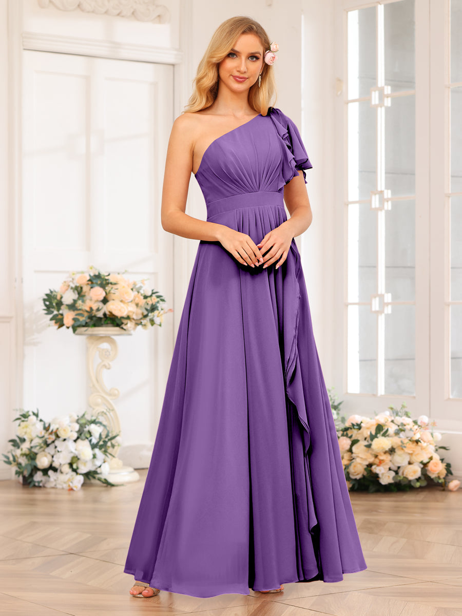 Vestidos Longos de Festa de Casamento com Um Ombro Só Corte A/Princesa e Lado Dividido