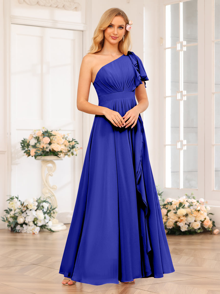 Vestidos Longos de Festa de Casamento com Um Ombro Só Corte A/Princesa e Lado Dividido