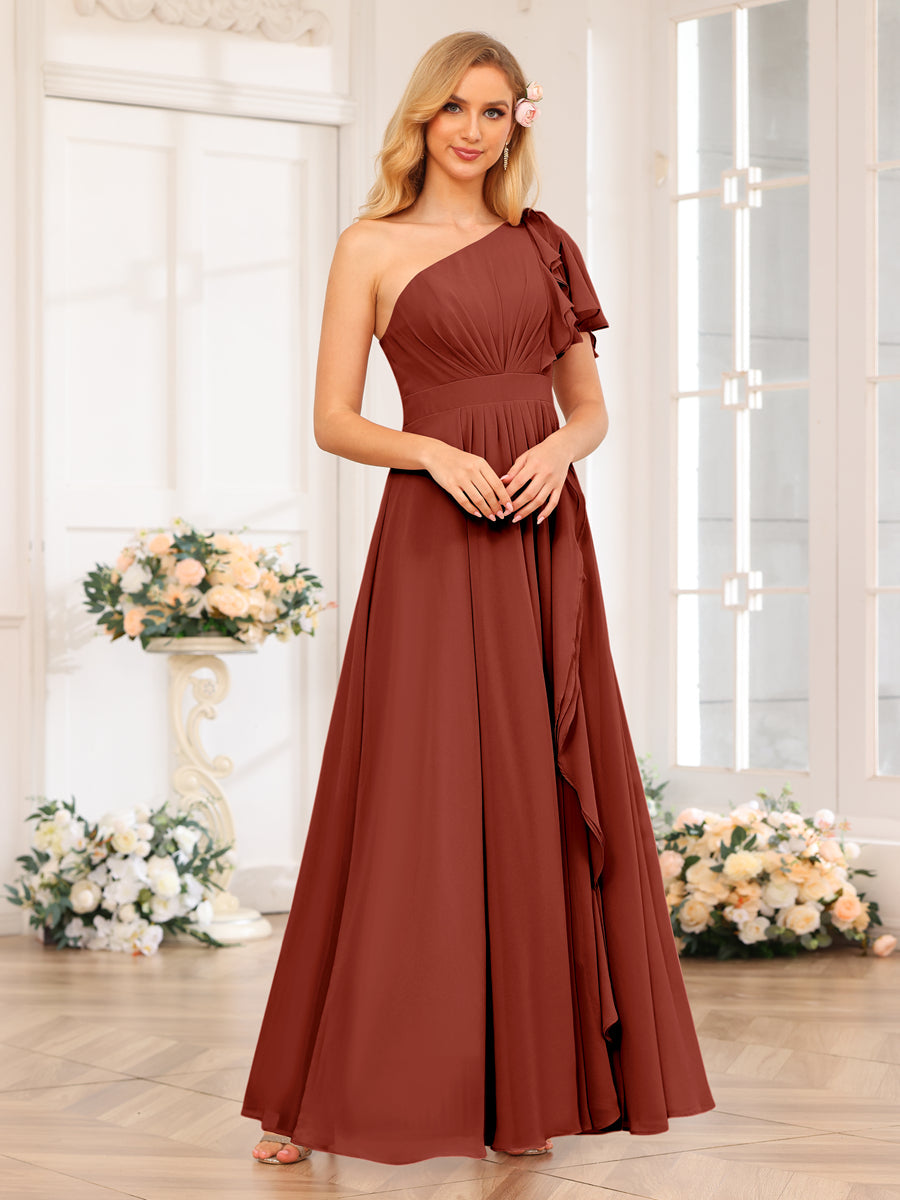 Vestidos Longos de Festa de Casamento com Um Ombro Só Corte A/Princesa e Lado Dividido