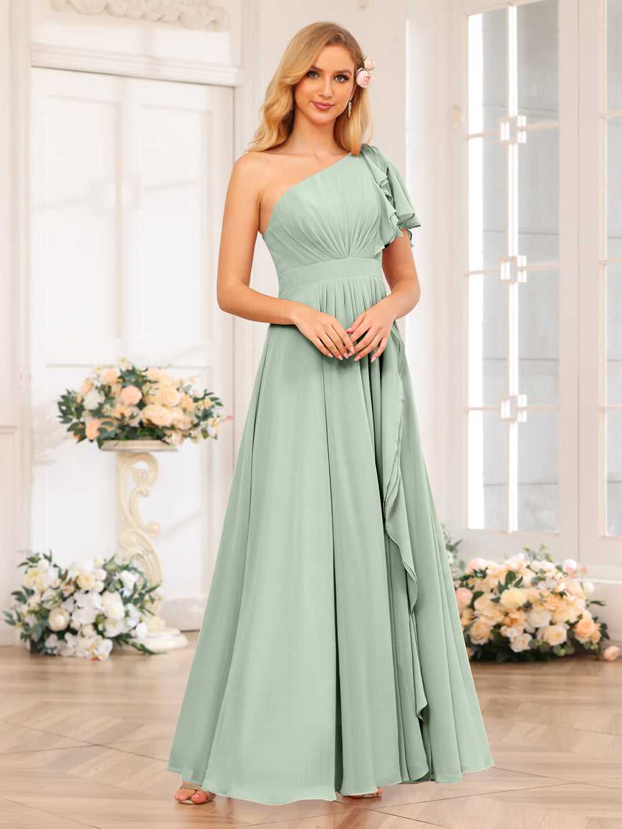 Vestidos Longos de Festa de Casamento com Um Ombro Só Corte A/Princesa e Lado Dividido