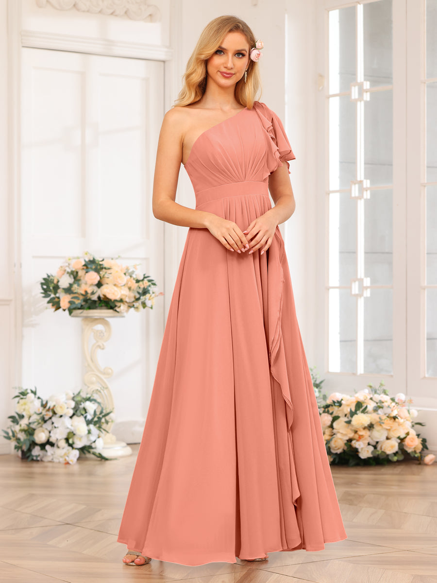 Vestidos Longos de Festa de Casamento com Um Ombro Só Corte A/Princesa e Lado Dividido