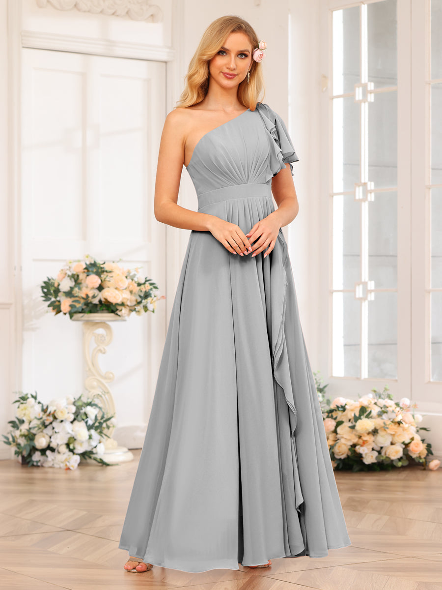 Vestidos Longos de Festa de Casamento com Um Ombro Só Corte A/Princesa e Lado Dividido