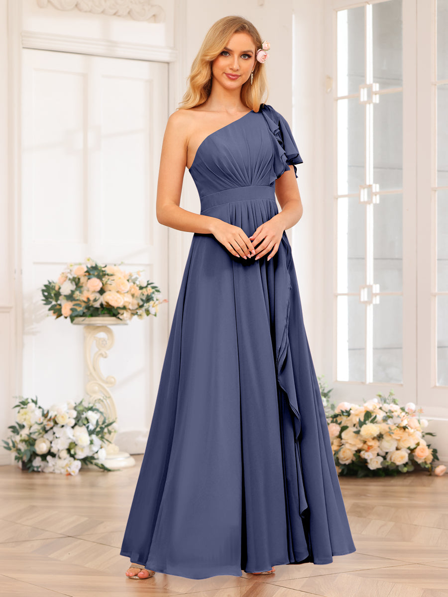 Vestidos Longos de Festa de Casamento com Um Ombro Só Corte A/Princesa e Lado Dividido