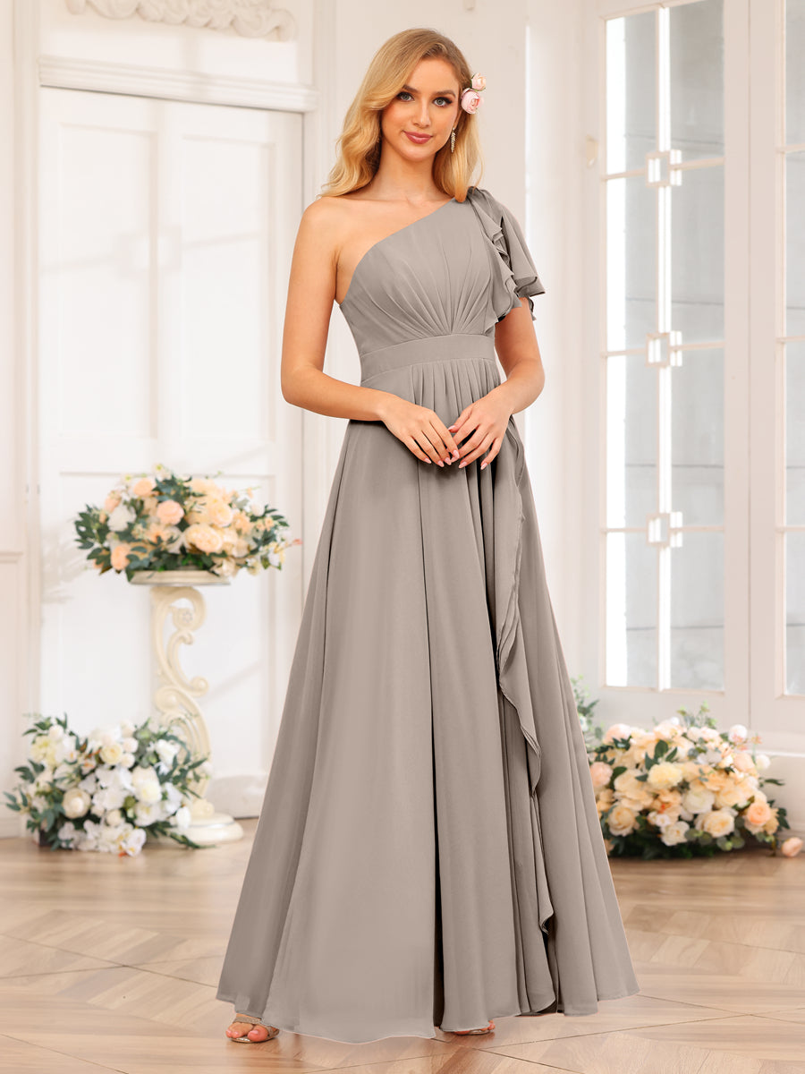 Vestidos Longos de Festa de Casamento com Um Ombro Só Corte A/Princesa e Lado Dividido