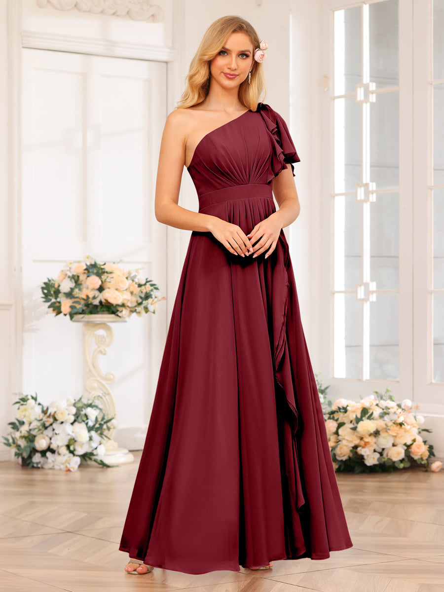 Vestidos Longos de Festa de Casamento com Um Ombro Só Corte A/Princesa e Lado Dividido