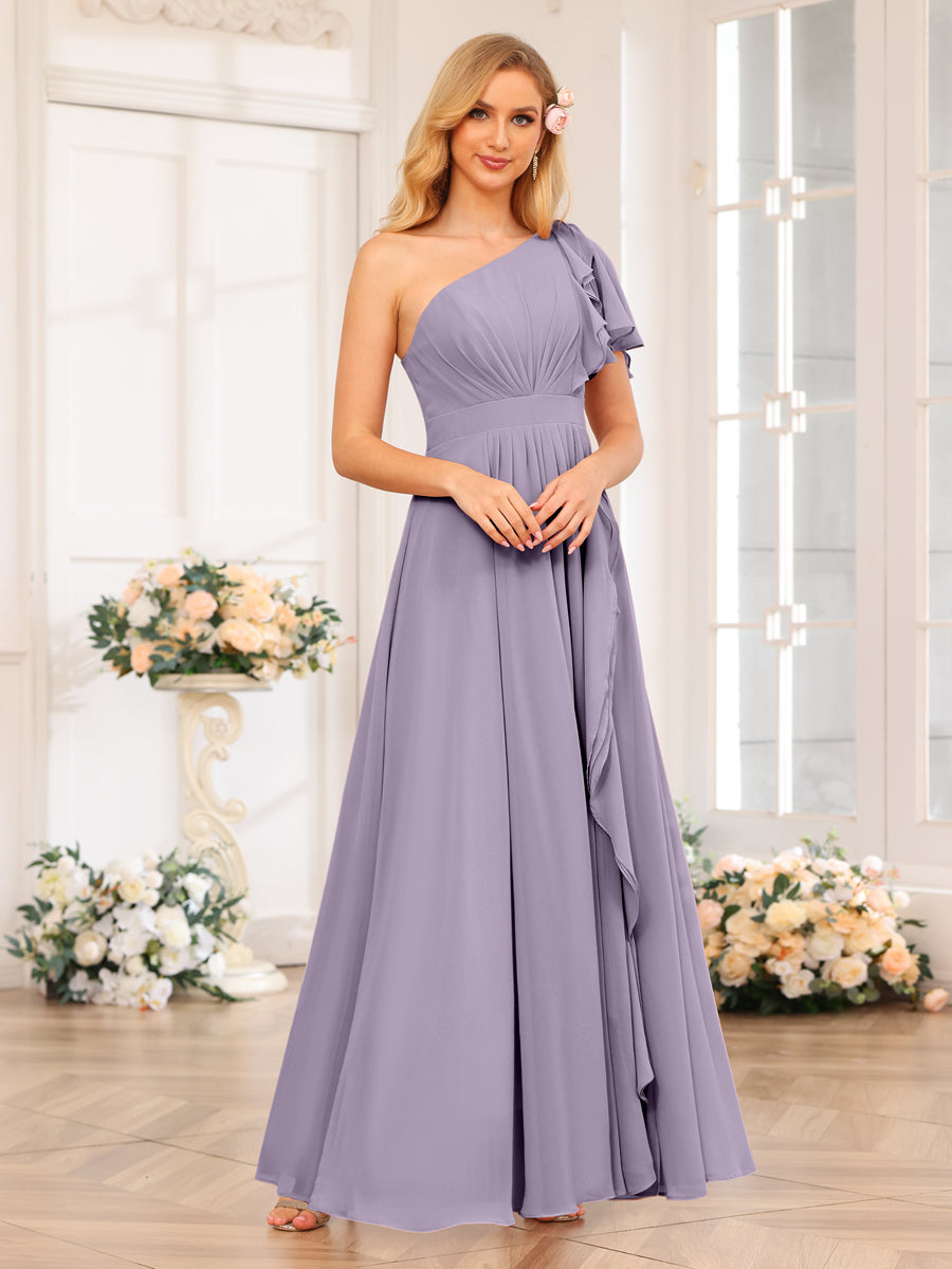 Vestidos Longos de Festa de Casamento com Um Ombro Só Corte A/Princesa e Lado Dividido