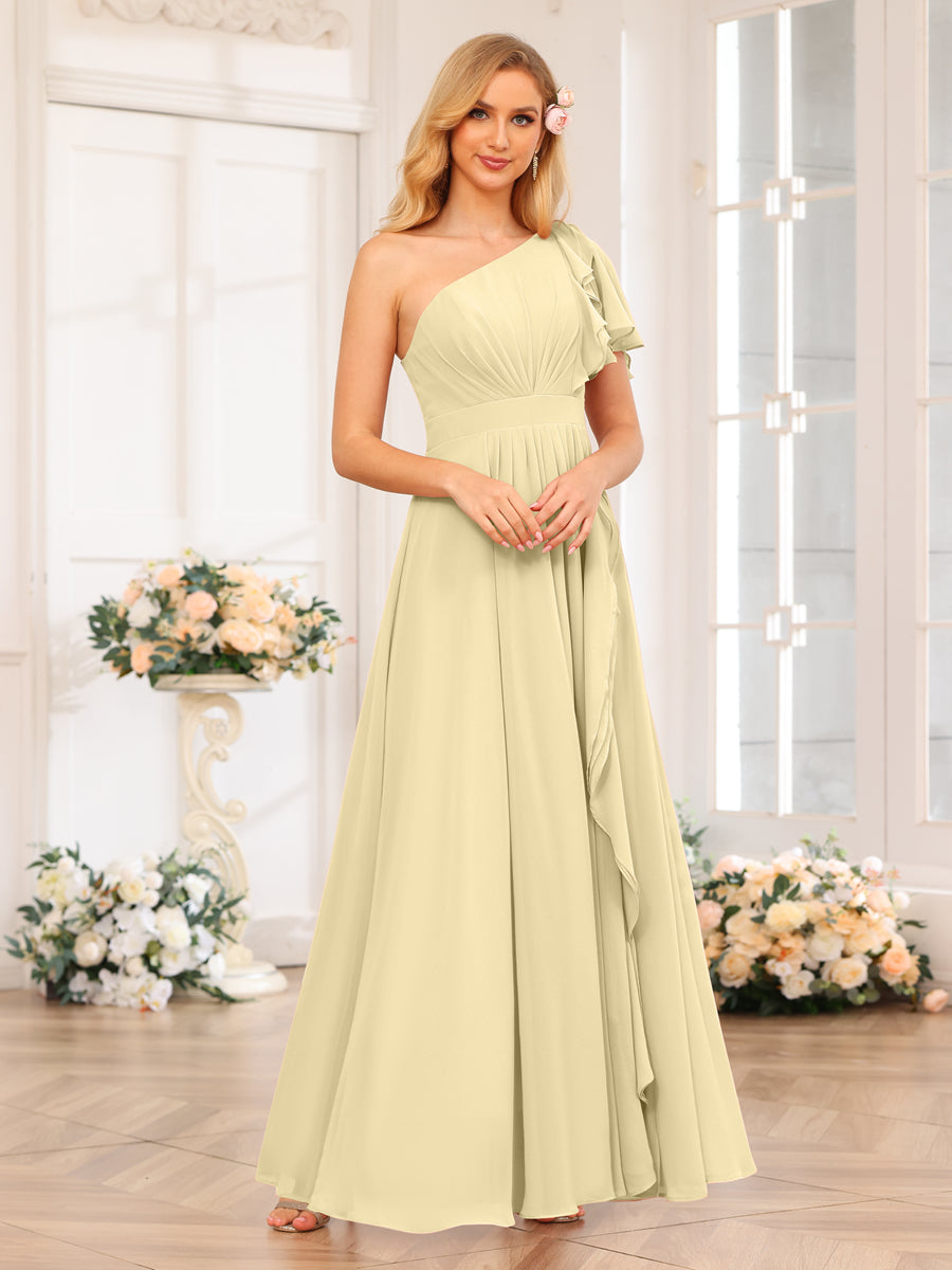 Vestidos Longos de Festa de Casamento com Um Ombro Só Corte A/Princesa e Lado Dividido