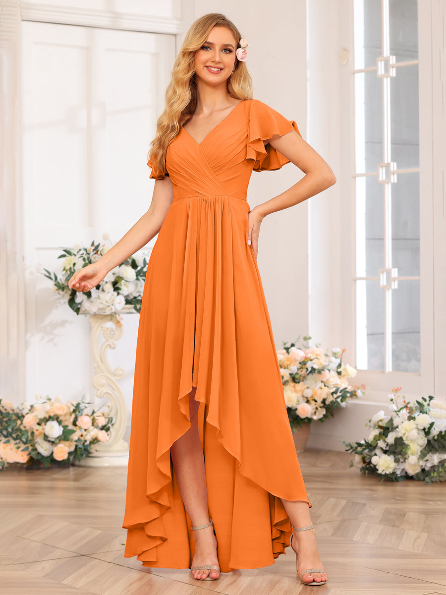 Vestidos Longos de Festa de Casamento Evasê/Princesa com Decote Em V e Babados