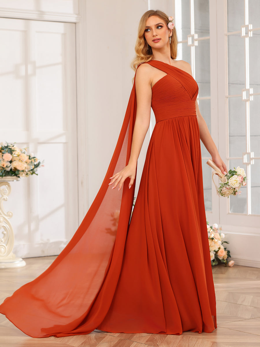 Vestidos Longos de Festa de Casamento com Um Ombro Só Corte A/Princesa e Cauda Watteau