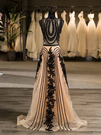 Vestidos de Noiva Linha A/Princesa Sem Mangas com Miçangas e Miçangas Em Organza Até Ao Chão