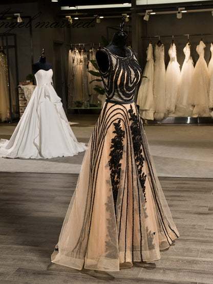 Vestidos de Noiva Linha A/Princesa Sem Mangas com Miçangas e Miçangas Em Organza Até Ao Chão
