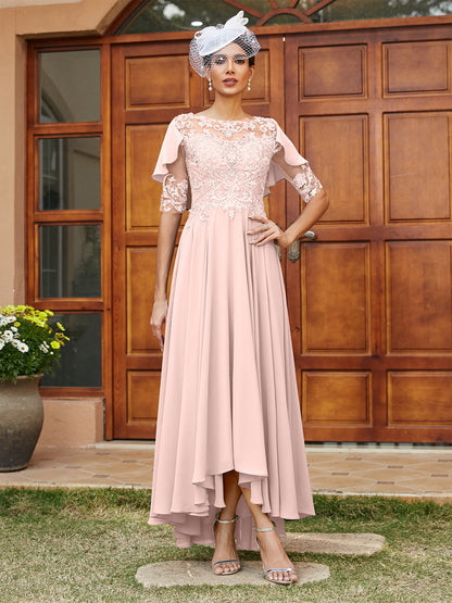 Vestidos Longos de Noite com Mangas Meio Comprimento e Gola Transparente Bordados em Estilo A-Line/Princesa