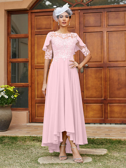 Vestidos Longos de Noite com Mangas Meio Comprimento e Gola Transparente Bordados em Estilo A-Line/Princesa