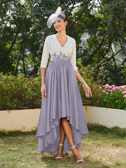 Vestidos Longos de Noite com Mangas Meio Comprimento e Gola em V Bordados em Estilo A-Line/Princesa