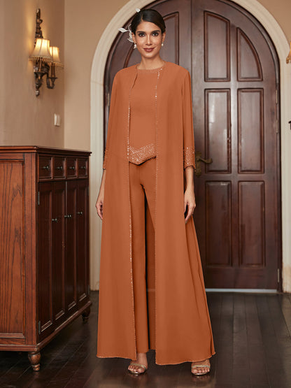 Macacão de Calça 3/4 de Mangas em Chiffon com Detalhes em Lantejoulas e Casaco