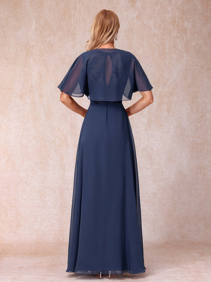 Vestidos Longos de Chiffon Evasê para Mãe Da Noiva com Jaqueta e Apliques