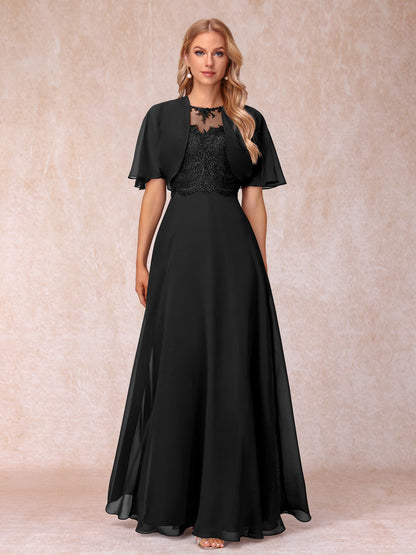 Vestidos Longos de Chiffon Evasê para Mãe Da Noiva com Jaqueta e Apliques