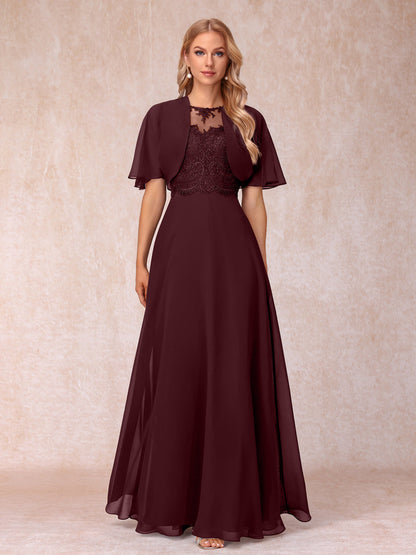 Vestidos Longos de Chiffon Evasê para Mãe Da Noiva com Jaqueta e Apliques