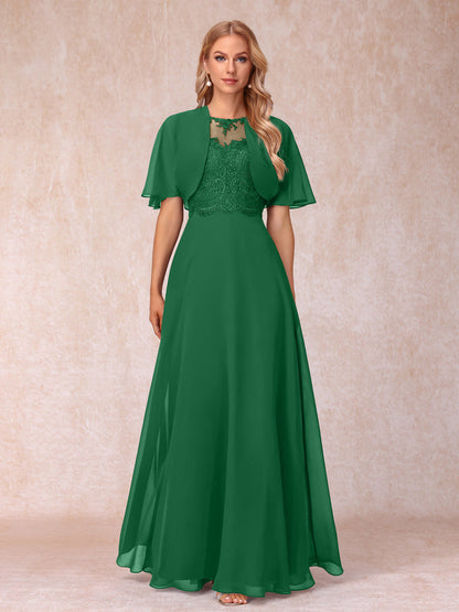 Vestidos Longos de Chiffon Evasê para Mãe Da Noiva com Jaqueta e Apliques