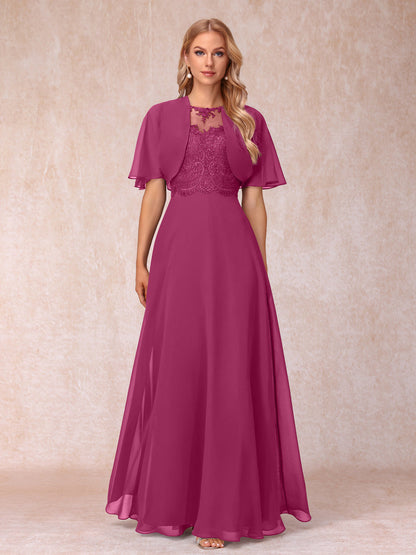 Vestidos Longos de Chiffon Evasê para Mãe Da Noiva com Jaqueta e Apliques