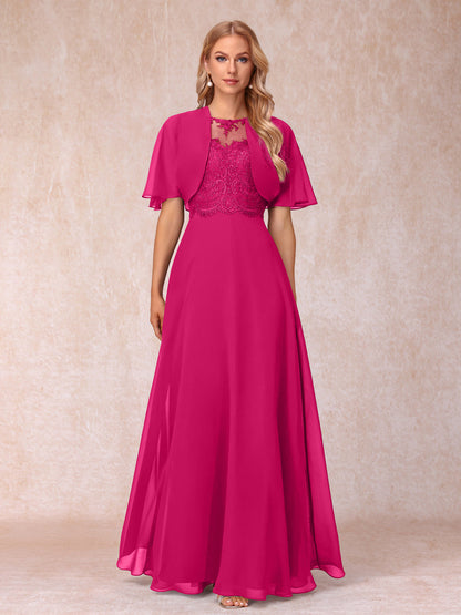 Vestidos Longos de Chiffon Evasê para Mãe Da Noiva com Jaqueta e Apliques