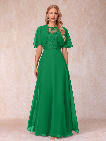 Vestidos Longos de Chiffon Evasê para Mãe Da Noiva com Jaqueta e Apliques